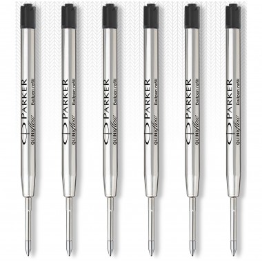 PARKER 6 recharges Quinkflow pour Stylo bille - pointe moyenne - Noires - sous blister