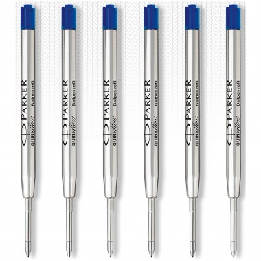 PARKER 6 recharges Quinkflow pour Stylo bille - pointe moyenne - Bleues - sous blister