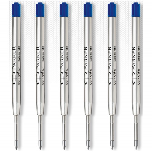 PARKER 6 recharges Quinkflow pour Stylo bille - pointe moyenne - Bleues - sous blister