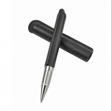 Stylo Roller "Cocoon" JAN ZANDER Design Cuir Noir et Platine dessus