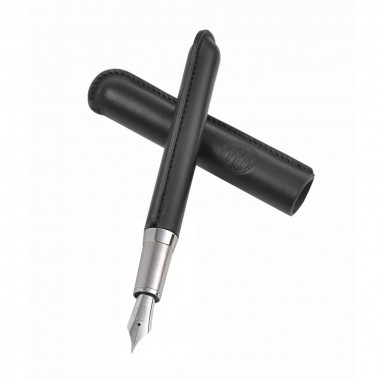 Stylo Plume M-Or CT "Cocoon" JAN ZANDER Design Cuir Noir et Platine dessus