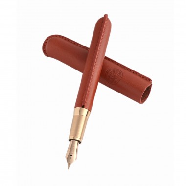 Stylo Plume M-Or RGT "Cocoon" JAN ZANDER Design Cuir Rouge et Plaqué or rose dessus