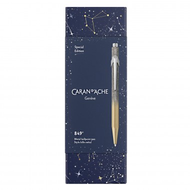 Stylo Bille 849 CARAN D'ACHE "Cosmic Blue" Doré – Édition Spéciale pachaging